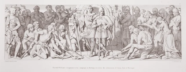 Harold, Williams Begleiter in seinem Feldzug in der Bretagne, erhält die Unterwerfung von Conan, Earl of Bretagne, aus 